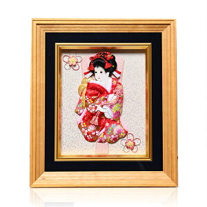 【羽子板】羽子板?白木額:8号金彩桜/縮緬裂地振袖羽子板:江戸勝作【羽子板ケース】【正月飾】