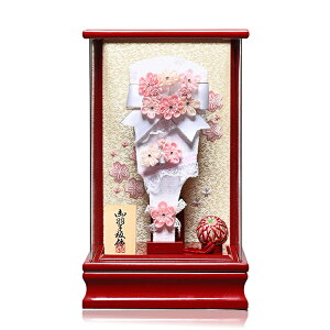 【羽子板】【羽子板盾飾】8号夢花つまみ細工羽子板パール-レッドアクリルケース:伏見屋監修【羽子板ケース】【正月飾】