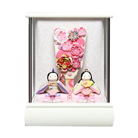 【摘み羽子板】羽子板お雛様と羽子板Whiteケース《オルゴール付》ピンク：伏見屋監修　【羽子板アクリルケース】