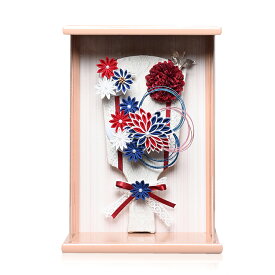 【摘み細工羽子板】羽子板7号赤青つまみ細工ブラウン羽子板ケース＆壁掛：伏見屋監修【羽子板ケース】