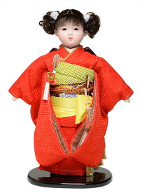 【雛人形】【市松人形】13号市松人形：ふくれ織衣装【カール】：翠華作【ひな人形】【浮世人形】