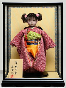 【雛人形】【市松人形】13号市松人形:正絹鹿の子絞り衣裳【愛ちゃん】:翠華作 ケース入り【ひな人形】【浮世人形】