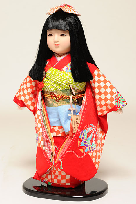 【市松人形】13号市松人形：綸子衣装【おかっぱにリボン】：翠華作【ひな人形】【浮世人形】 | 人形の伏見屋