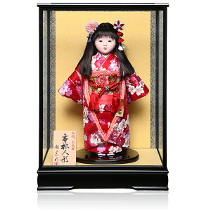 【市松人形】13号市松正絹京友禅桜柄衣裳:敏光作:ケース入り【ひな人形】【浮世人形】