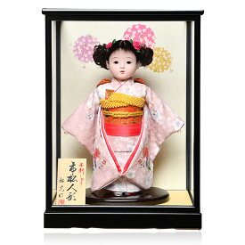 【市松人形】市松人形8号市松人形：桜刺繍衣裳ケース付【カール】：敏光作【ひな人形】【浮世人形】