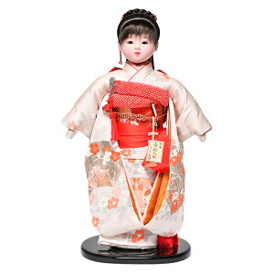【ひな人形】【市松人形】13号市松人形:正絹着尺裂地:草園作【浮世人形】