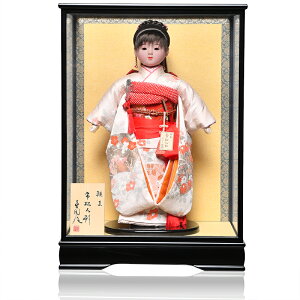 【ひな人形】【市松人形】13号市松人形:正絹着尺裂地:草園作:ケース入り【浮世人形】
