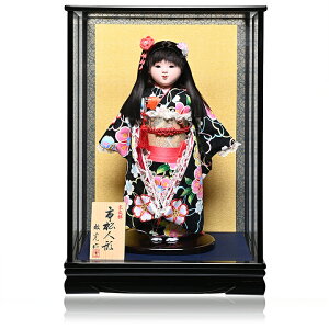 【市松人形】【雛人形】13号桜柄衣裳摘み簪市松人形:敏光作:ケース入り【ひな人形】【浮世人形】