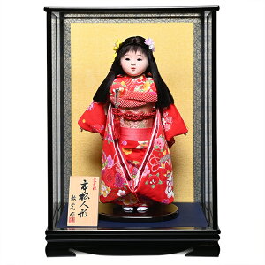 【市松人形】【雛人形】13号市松人形:桜柄京友禅衣装:敏光作:ケース入り【ひな人形】【浮世人形】
