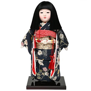 【ひな人形】【市松人形】10号市松人形:京友禅秋桜柄:元賀章介作【元賀章介】【本仕立市松】