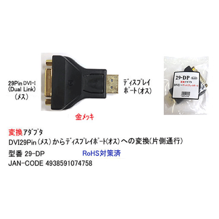 楽天市場】ディスプレイポート→DVI-I変換アダプタ DisplayPort(オス