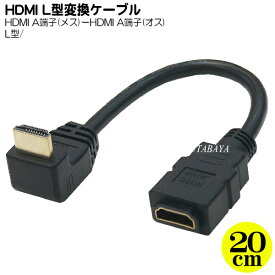 下L型HDMIケーブル 変換名人 HDMI-CA20DL ●HDMI(メス)-HDMI(オス)下L型 ●長さ:約20cm ●1.4a規格対応