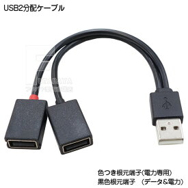 USB A端子 2分配ケーブル 15cm USB2.0 Aタイプ(オス)-USB2.0 Aタイプ(メス)x2個 データ転送x1 電力供給専用x1 5v2Aの範囲で使用可能 変換名人 VL-A15/P