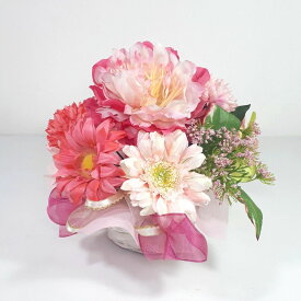 造花　アーティフィシャルフラワー　フラワーアレンジメント　母の日　お母さんありがとう　プレゼント　ギフト　ピンクのピオニーとガーベラ　無料ラッピング　無料メッセージカード