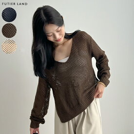 最大30％OFFクーポン★SALE！ニット かぎ編み メッシュ ゆったり さらっと着れる 上品 きれいめ 大人可愛い カジュアル オフィスカジュアル YP/ 透かし編みニットプルオーバー