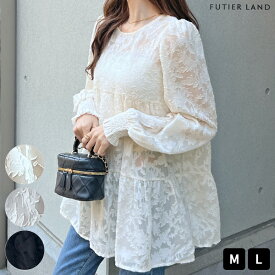 半額クーポンで2495円★チュニック ブラウス 長袖 シアー 透け感 オーガンジー トップス キ ペプラム 花柄 ワンピース ティアード レディース カジュアル シンプル 大人可愛い YP/ ジャガードフラワーシアーチュニック