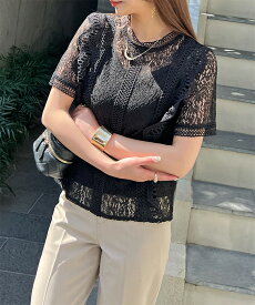 半額クーポンで1995円★レース ブラウス 半袖 長袖 裏地付き 1枚で着れる 高見え 上品 オフィスカジュアル トップス M L 夏 黒 白 ピンク ベージュ アイボリー 入学式 卒業式 フォーマル オケージョン シースルー シャツ ハイネック YP/ 総レースレディトップス