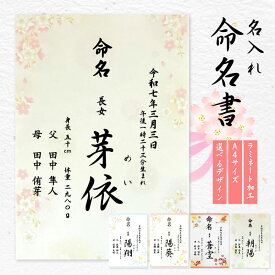 命名書 名入れ さくら柄 男の子 女の子 行書体 オーダー 命名紙 お祝い 記念 出産 ベビー 赤ちゃん 新生児 名付け祝い お七夜 孫 人気 プレゼント 出産祝い A4サイズ