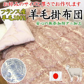 フランス産羊毛100% 羊毛掛け布団　シングル・セミシングル　サイズオーダー可能　羊毛掛布団 ウール掛け布団 羊毛布団 純毛 ウール100% シングルロング 肌掛 合掛 冬掛 夏用 春秋 冬用 掛ふとん 綿100% 暖か 特殊 大きい 小さい 別注 規格外】