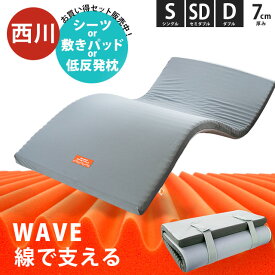 【16日08:59迄SALE】西川 マットレス シングル セミダブル ダブル 高反発 敷布団 WAVEマットレス 丸巻きタイプ 150N 厚さ7cm 圧縮梱包 高反発マットレス 折りたたみ のべ 寝返り 通気性 敷き布団 腰痛 硬め 選べる敷きパッドorシーツor低反発枕 セット