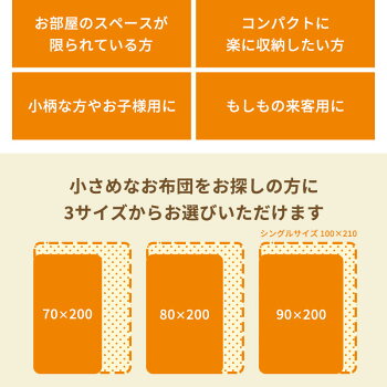 敷き布団セミシングル3サイズ選べるコンパクト敷きふとん敷布団70×20080×20090×200マイティトップ防ダニ抗菌防臭日本製国産ジュニア子供こども来客収納