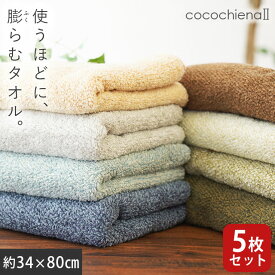 【16日迄200円OFFクーポン】【5枚セット】タオル フェイスタオル スイッチパイル 甘撚り糸使用 高吸水糸使用 中厚 抗菌 防臭 34×80 小さめ ココチエナ2 cocochiena2 枕カバー 枕パッド にもなる