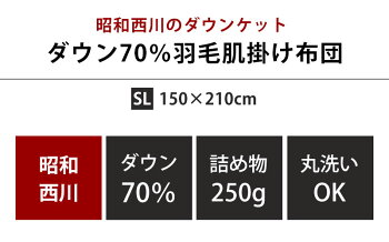 肌掛け布団洗えるダウンケットシングル昭和西川西川ダウン70%詰め物250g羽毛肌掛け布団シングルロング150×210cm肌布団【あす楽対応】
