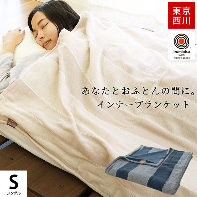 東京西川 インナーブランケット(毛布) ネイビー シングル 洗える かろやかフィット ウール 日本製 FQ08183014NV 