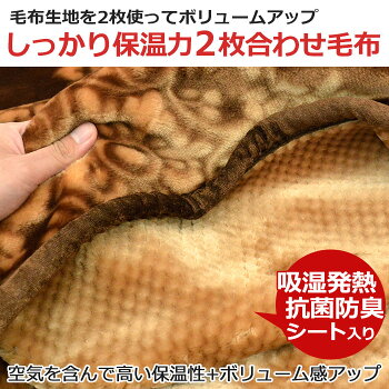 毛布シングル2枚合わせ西川【送料無料】東京西川ふっくら衿付き2枚合わせマイヤー毛布シングル140×200cm吸湿発熱・抗菌防臭シート使用もうふ掛け毛布ブランケット秋冬寝具ゴールデンナイト