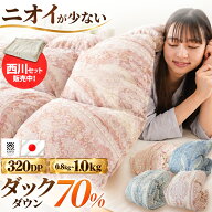 【15日20時〜2H限定10％OFFクーポン】【西川 毛布 セット有】羽毛布団 シングル 日本製 ダック ダウン70…