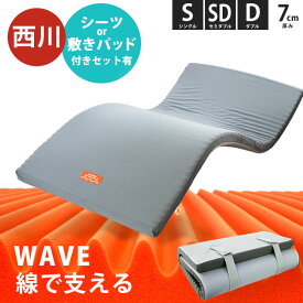 【14日20時より15％OFFクーポン】西川 マットレス シングル 150N かため セミダブル ダブル 高反発 敷布団 WAVEマットレス 丸巻きタイプのべ 厚さ7cm 圧縮梱包 高反発マットレス 寝返り 通気性 敷き布団 腰痛 硬め グレー 選べる敷きパッドorシーツ付きセット お誕生日