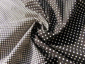 【手芸】麻混☆ギンガムチェック×ドットコンビネーション黒107cm巾リネン生地【入園・入学】(数量1で10cm)