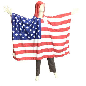 サッカー 応援グッツ がんばれニッポン フード付き ポンチョ アメリカ 100×150cm 国旗柄 米国　コスプレ　衣装　コスチューム　星条旗