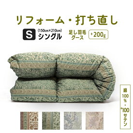 高級100サテン｜羽毛布団 打ち直し リフォーム｜高級グース足し羽毛 シングル ブルー ピンク柄