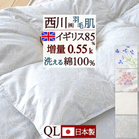 超目玉★15％OFFクーポン 羽毛肌掛け布団 ダウンケット クイーン クィーン 東京 西川 洗える 羽毛布団 夏用 イギリス産ホワイトダウン85% 『増量0.4kg』 側生地 綿100% 日本製 バイオアップ加工 ウォッシャブル 薄手 薄い 肌布団 クイ