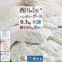 全品P5＆クーポン★マラソン[4日20時～28H] 羽毛肌掛け布団 ダウンケット 西川 グース 洗える シングル 綿100% 羽毛ふとん 防ダニ 抗菌 羽毛布団 夏用 ハンガリー産グースダウン90% 0.3kg 西川産業 日本製 薄い 夏用 薄手 肌布団 ふとん ウォッシャ