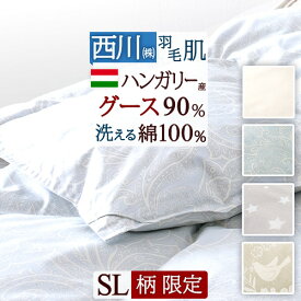 全品P5＆クーポン★夏超得[12日16時～8H] 西川 グース 羽毛肌掛け布団 ダウンケット シングル 羽毛布団 夏用 羽毛ふとん 洗える 側生地 綿100% ハンガリー産グースダウン90% ふんわり0.3kg 日本製 羽毛肌布団 ウォッシャブル 薄手 薄い