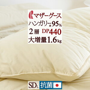 秋得★最大10%OFFクーポン マザーグース 羽毛布団 セミダブル 【西川掛布団カバー等特典付】 大増量1.6kg セミダブルサイズ ハンガリー産マザーグースダウン95% DP440 羽毛ふとん 超長綿 綿100%