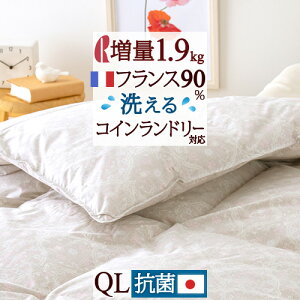 【5,000円OFF】11/2迄 洗える 増量1.9kg 羽毛布団 クイーン クイーンサイズ 【西川掛布団カバー特典付】 フランス産ホワイトダウン90% 抗菌 DP370 羽毛ふとん ロマンス小杉 日本製 クィーンロング