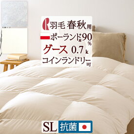 夏!早得★最大5,000円クーポン 【西川掛布団カバー特典付】グース 羽毛合い掛け布団 シングル 羽毛布団 コインランドリー可 春 秋 春秋用 ポーランド産ホワイトグースダウン90% 0.7kg DP370 軽量生地 洗える ロマンス小杉 日本製 合い掛け 抗菌 防臭 花粉