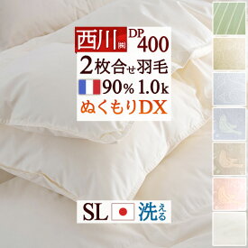 1/18限定★11％OFFクーポン 羽毛布団 2枚合わせ シングル 西川 フランス産ホワイトダウン90％ シングルサイズ 【掛布団カバー付】DP400 羽毛ふとん 合い掛け0.7kg 羽毛肌掛布団0.3kg 日本製 洗える コインランドリー 2枚合せ