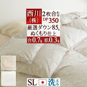 秋得★最大10%OFFクーポン 洗える 西川 2枚合わせ 羽毛布団 1.0kg シングル ダウン85% DP350 抗菌 オールシーズン 合い掛け 肌掛け ダウンケット 2枚合せ コインランドリー対応 新生活 シングルロ