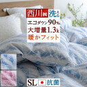 冬得★最大10％OFFクーポン 羽毛布団 シングル 西川 冬 ダウン90% 大増量 1.3kg コインランドリー 日本製 羽毛掛け布団 羽毛ふとん シングルロングサイズ 冬用 暖か あったか