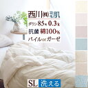 全品P5＆クーポン★夏超得[12日16時～8H] 羽毛肌掛け布団 シングル ダウンケット 西川 夏 洗える パイル 羽毛ふとん タオル地 綿100％ 肌掛け布団 羽毛布団 夏用 抗菌 ホワイトダウン85％ 0.3kg 羽毛肌布団 シングルロングサイズ 丸