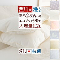 全品P5＆最大2万円OFFクーポン★[20日16時～8H] 2枚合わせ 羽毛布団 シングル 西川 厳選ダウン90％ 合い…