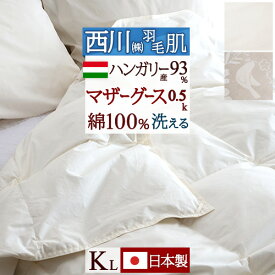 マラソン★最大5,000円クーポン 羽毛肌掛け布団 キングサイズ マザーグース グース ダウンケット 東京 西川 洗える 羽毛布団 夏用 ハンガリー産マザーグースダウン93% 0.5kg 綿100% 側生地 東京西川 日本製 ウォッシャブル 薄手 肌掛けふとん 西川