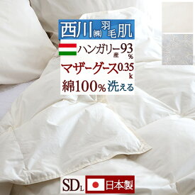 夏!早得★最大5,000円クーポン 羽毛肌掛け布団 セミダブル マザーグース グース ダウンケット 東京 西川 洗える 羽毛布団 夏用 ハンガリー産マザーグースダウン93% 0.35kg 綿100% 側生地 東京西川 日本製 ウォッシャブル 薄手 肌掛けふとん セミダ