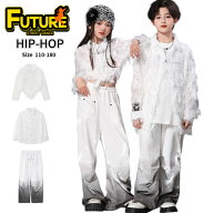 白 キッズ ダンス 衣装 セットアップ へそ出し k-pop 衣装 長袖 はね シャツ パンツ ヒップホップ チアダ…