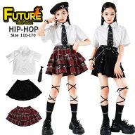 k-pop 衣装 キッズ ダンス 衣装 セットアップ 女の子 チェック柄 スカート 赤 黒 白シャツ ゆったり ジャ…