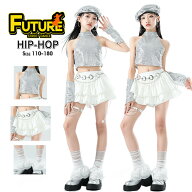 シルバー k-pop 衣装 キッズダンス衣装 セットアップ ヒップホップ へそ出し トップス 女の子 袖カバー …